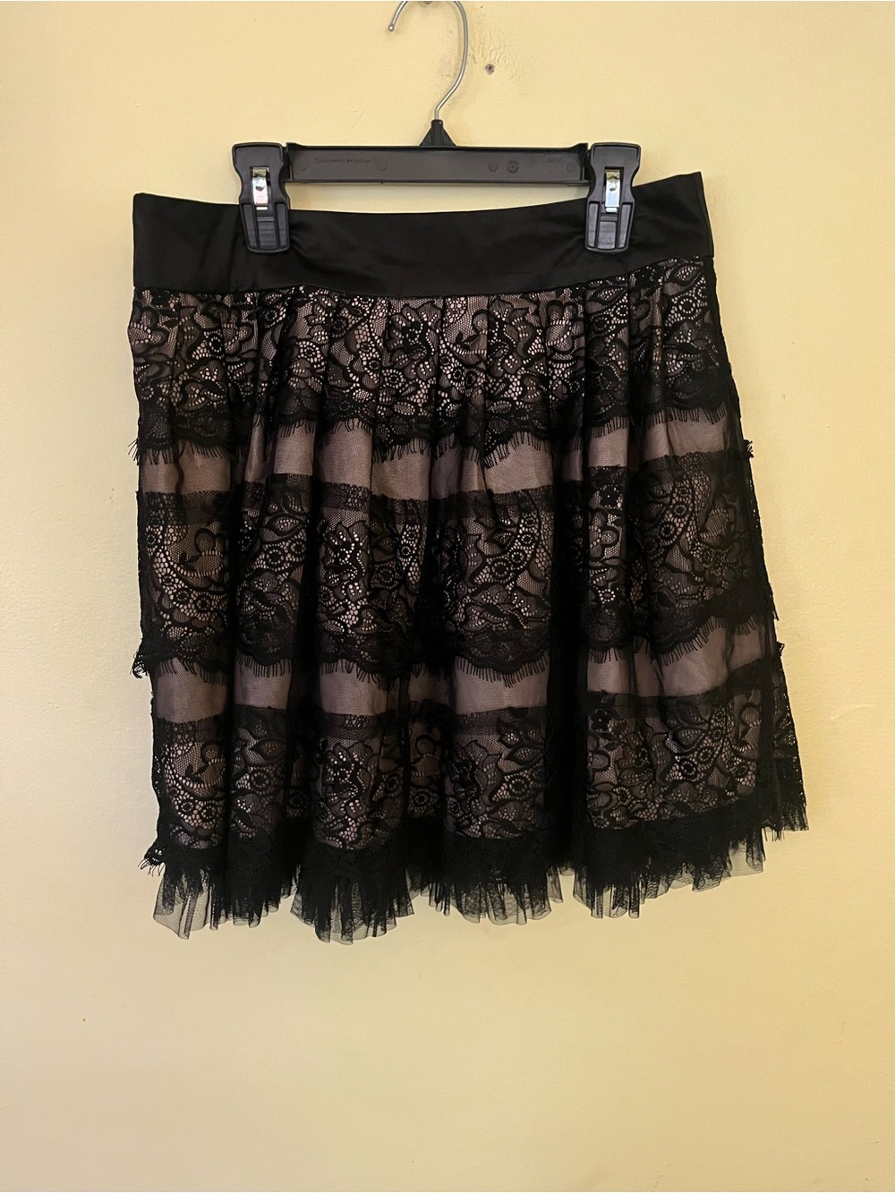 Black Lace Overlay A-Line Skirt